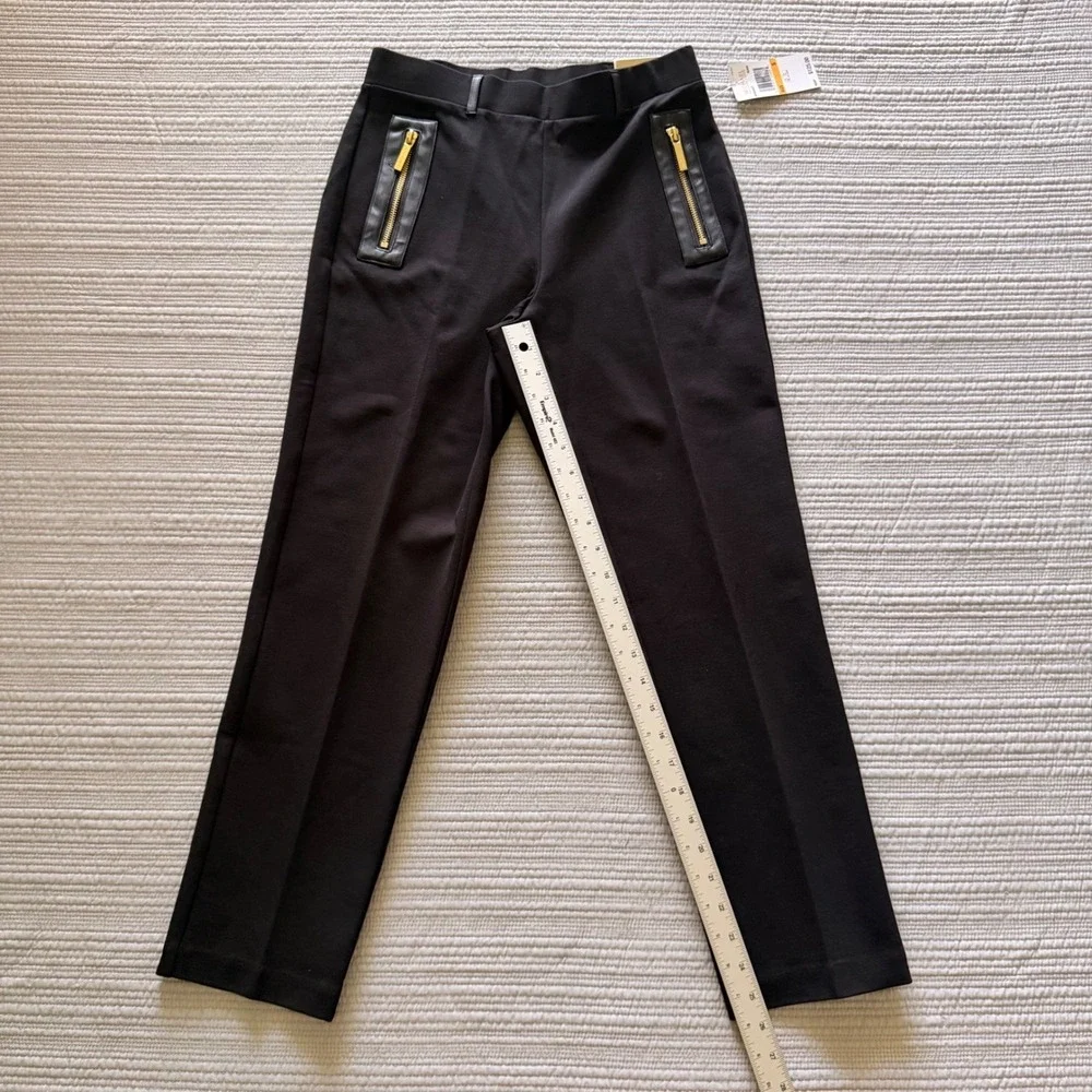 NWT Michael Kors Women's Black Straight Ankle  Pants Gold Zip Accents Size S - Picture 4 of 13